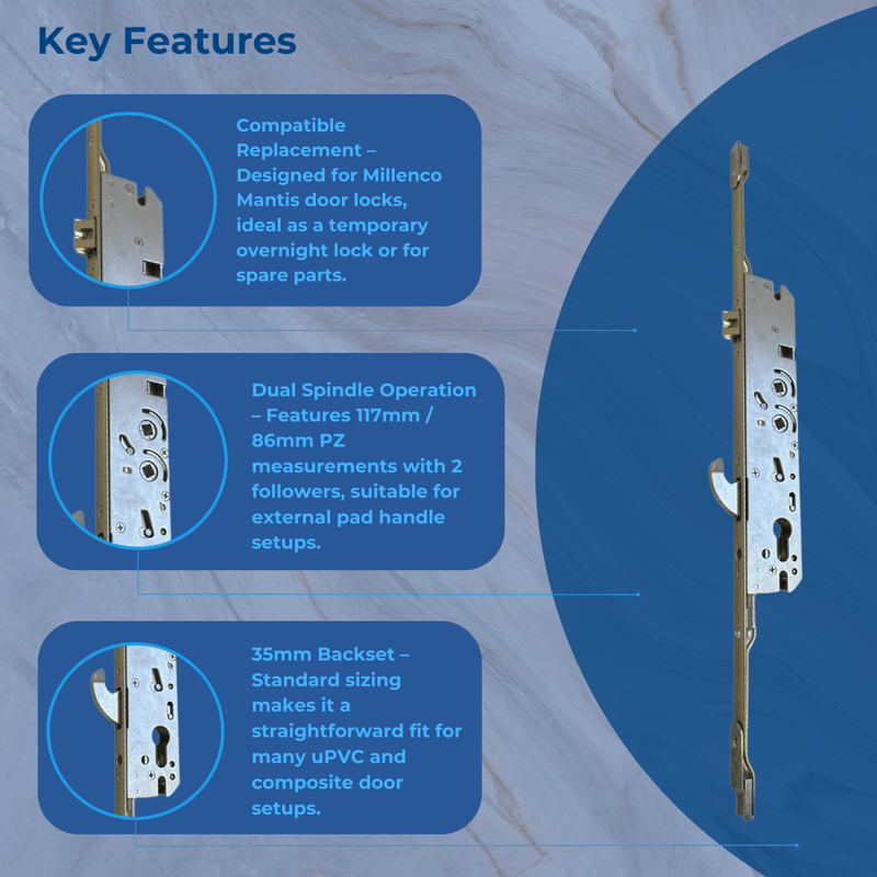 Millenco Mantis 1 Overnight Lock- Temp Replacement for a Millenco Mantis 1 Mech 86 / 117 pz mm Repair Kit