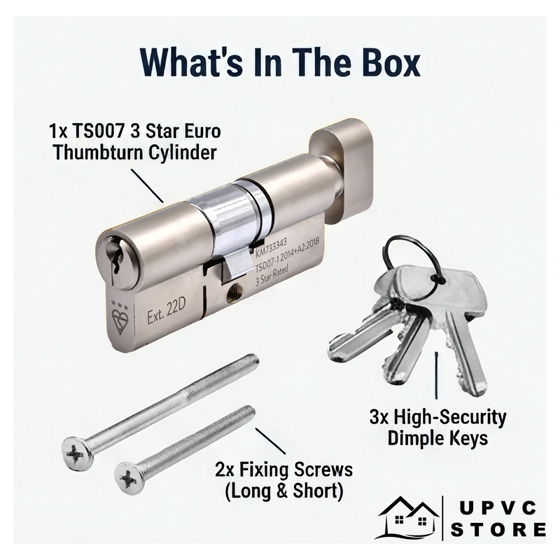 TS007 3 Star Euro Thumbturn Cylinder Lock – UPVCSTORE Anti-Snap BSI Kitemarked Key & Turn Door Barrel, High Security for UPVC Composite Doors, 3 Keys