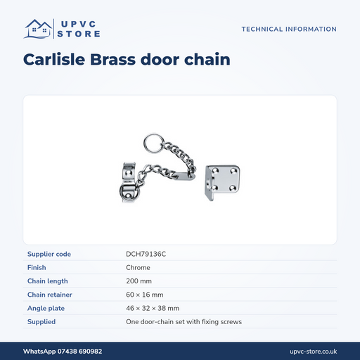 Carlisle Brass Heavy Duty Door Chain — Chrome, 200mm