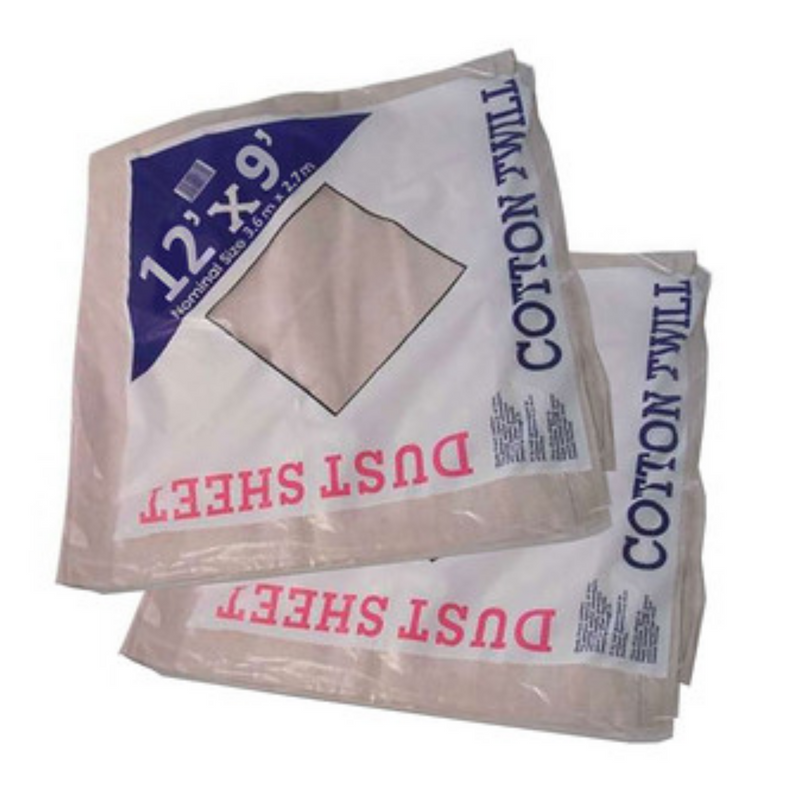 Rodo cotton twill dust sheets, 12 × 9ft each, twin pack of two