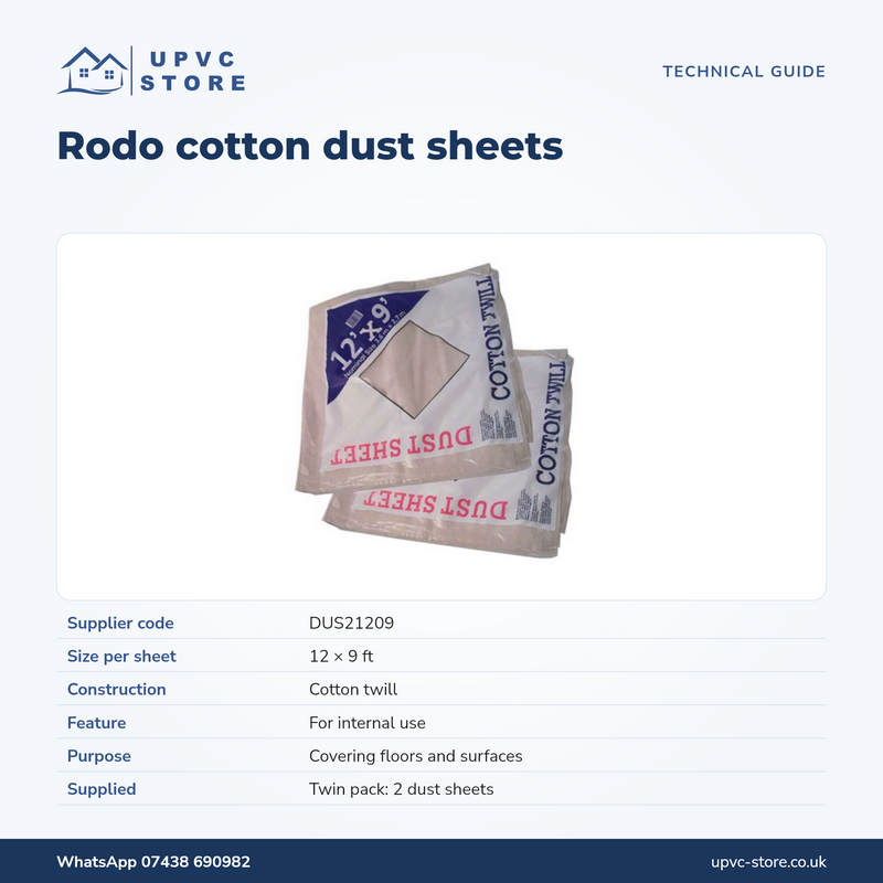 UPVC Store technical guide for Rodo DUS21209 cotton dust sheets twin pack