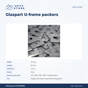Glazpart U-frame packer dimensions and pack quantity guide