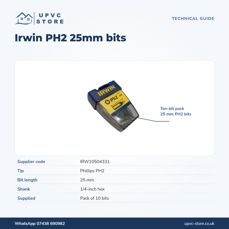 Irwin PH2 Phillips Screwdriver Bits 25mm – Pack of 10