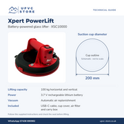 Xpert PowerLift technical guide: 200mm suction cup, 100kg capacity and 3.7V rechargeable battery