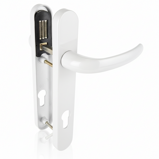 (Opening Sale) RAL 9016 White uPVC & Composite Door Handle – 122mm Screw Centres, 92PZ Sprung Mechanism