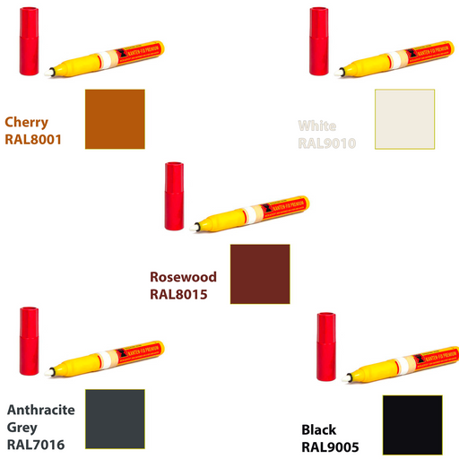 Repair Kit Konig Scratch Repair Pen Upvc Coloured Window Composite Door Frame Touch Up 5 Pens Included RAL 7016, RAL 8015, RAL 9010, RAL 9005, RAL 8001