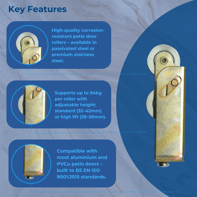 Steel Tandem Sliding Patio Door Roller Wheels Aluminium Upvc Timber 32mm