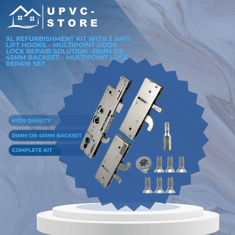 XL Refurbishment Kit with 2 Anti-Lift Hooks – Multipoint Door Lock Repair Solution -35mm or 45mm Backset – Multipoint Lock Repair Set