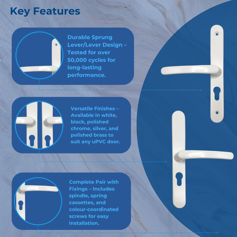 uPVC Multipoint Door Handles – Sprung Lever/Lever, 92mm PZ, 200mm Screw Centres