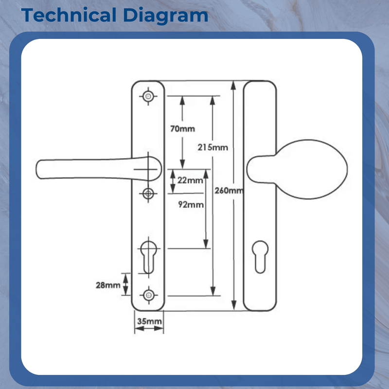 UPVC Lever Moveable Pad Multipoint Door Handles – 92mm PZ Centres – 215mm Screw Fixings – Sprung Handle with 3x Fixings – Replacement for uPVC Doors