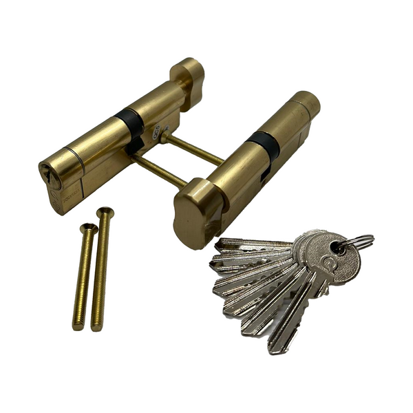 Keyed Pair Greenteq Brass Q-Star Euro Cylinders Door Lock TS007 1* Star Keyed A Like Pair 40T/50