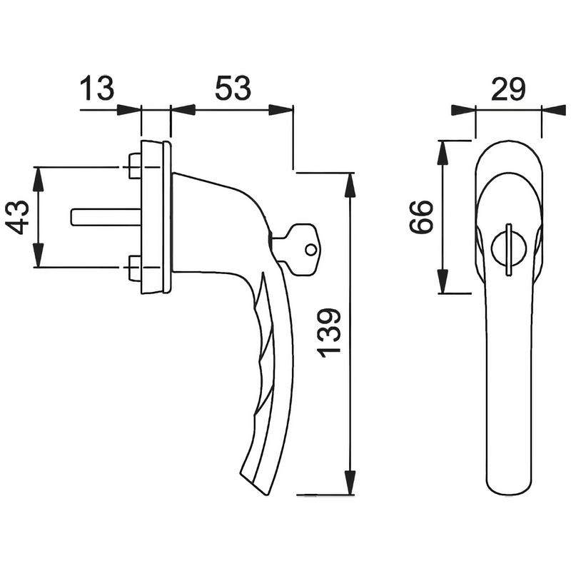 Hoppe Tokyo Lockable Tilt & Turn Window Handle (SecuTBT TBT4) – F1 Silver Aluminium – 32mm Spindle