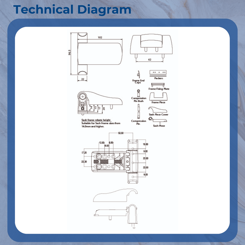Anchorage Heavy Duty High-Security uPVC Flag Door Hinge Step Height 16.5 -21mm Adjustable & Durable Hinge for External Doors