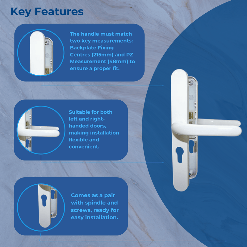 48pz uPVC Door Handle Sprung Pair 215mm Set Double Glazing PVC