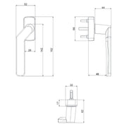 Cortizo Acodada Window Handle – Offset for Sliding Windows (7mm Spindle)