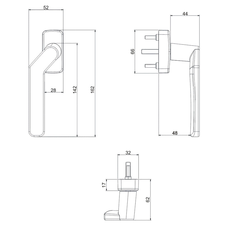 Cortizo Acodada Window Handle – Offset for Sliding Windows (7mm Spindle)