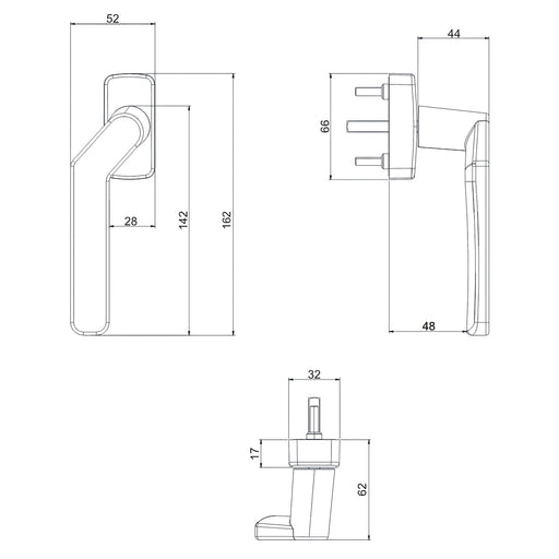 Cortizo Acodada Window Handle – Offset for Sliding Windows (7mm Spindle)