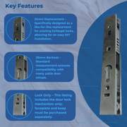 Schlegel Replacement Sliding Patio Door Lock 20mm B/S Aluminium / PVC Door