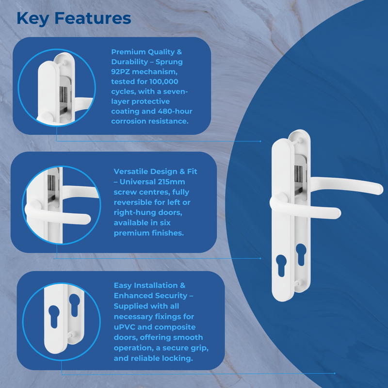 Direkt uPVC Door Handle 215mm Screw Centres 92PZ Sprung