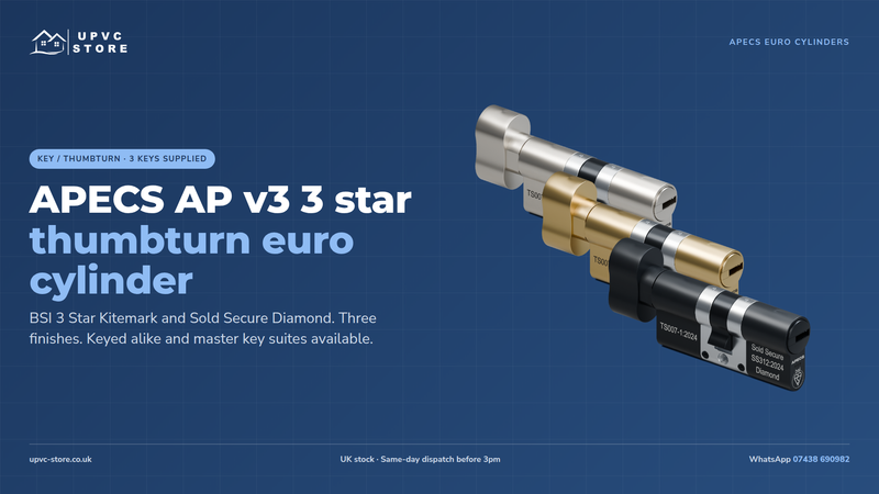 APECS AP v3 3 Star Euro Cylinder Thumbturn Door Lock uPVC Composite Aluminium Timber 3 Keys