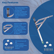 Horizon Egress Window Friction Stay Hinges True 90 Degree- 12" & 16" kits