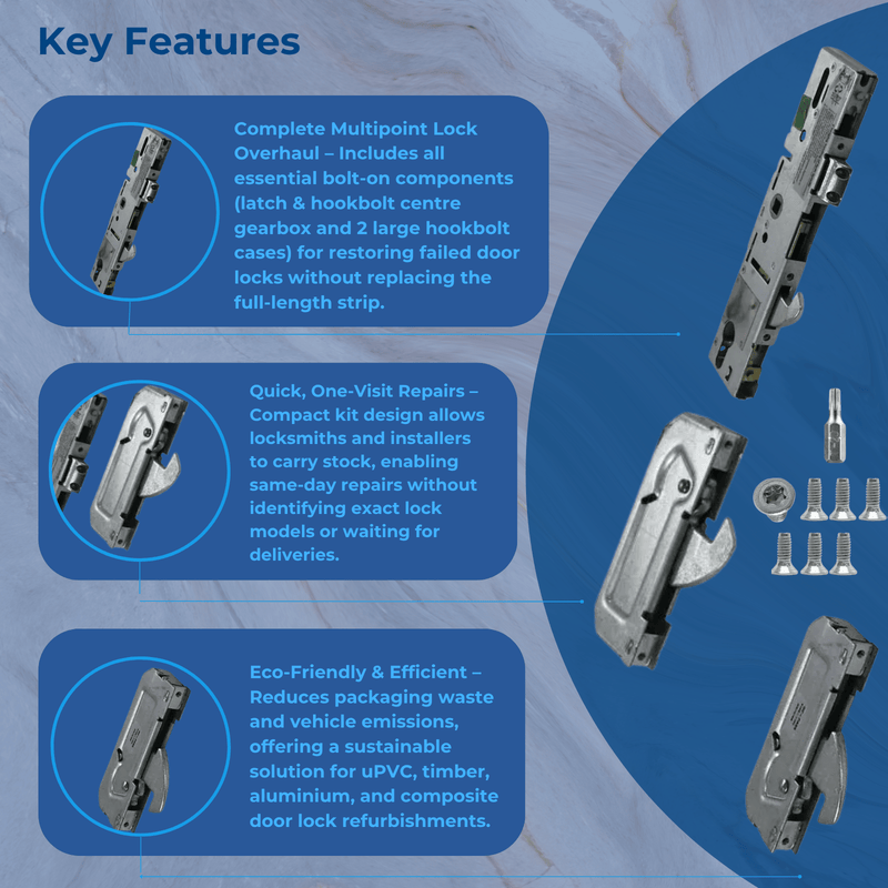 Refurbishment Kit ERA 2 Big Hook Multipoint Door Lock Repair Latch & Hookbolt– uPVC & Composite Doors- 35mm