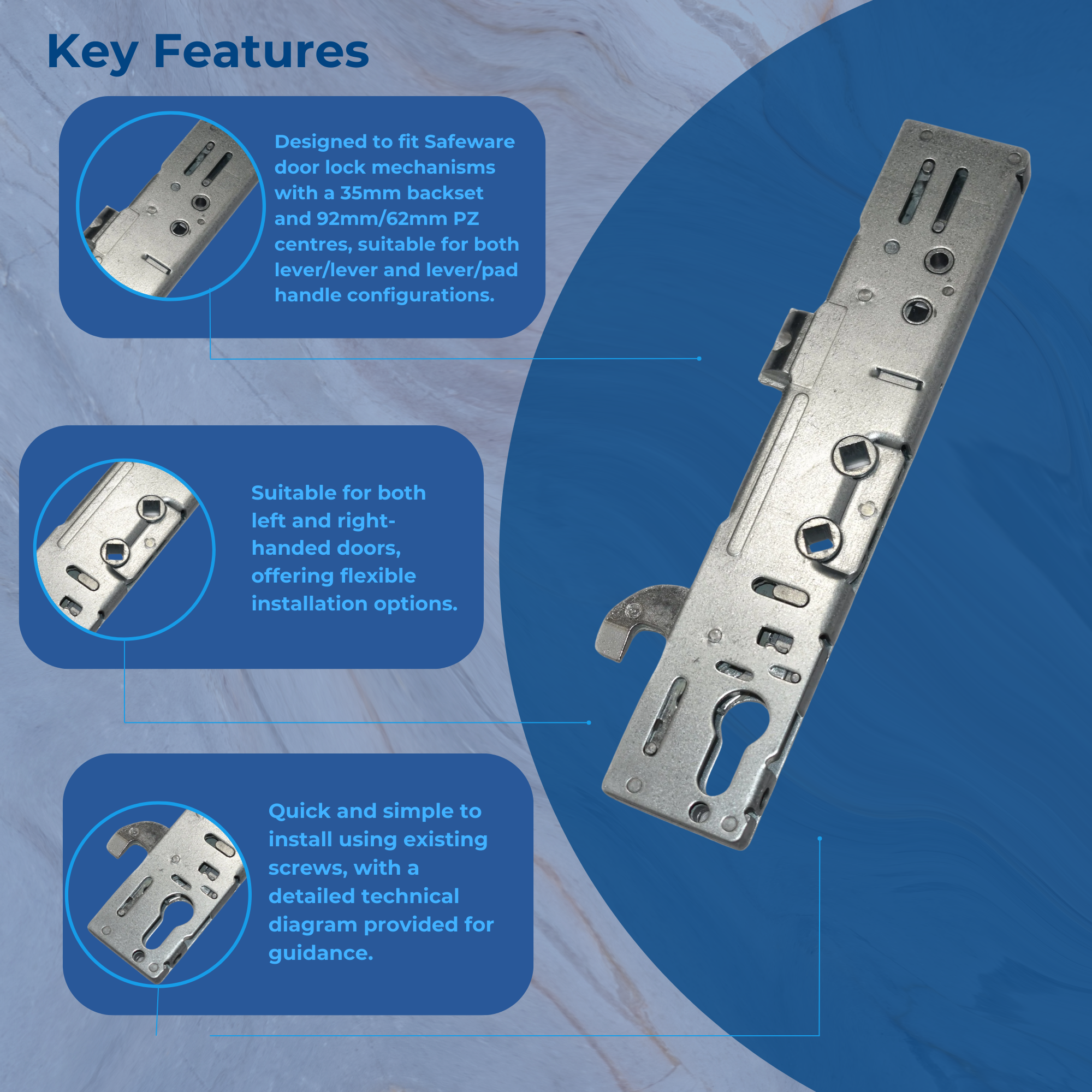 Safeware Multi Point Upvc Double Glazed Door Gearbox Lock 35mm 92mm ...