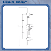 Fuhr 859 Type 4 Multipoint Door Lock with Latch, Deadbolt, and 2 Hooks – Split Spindle, 16mm Faceplate (Top Hook to Spindle: 730mm)