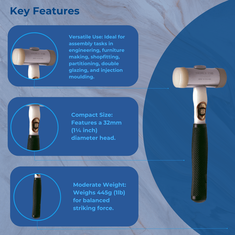 Thor 710 nylon soft faced hammer mallet 32mm 445g window glazing beads THO710