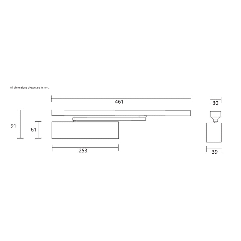 RUTLAND Fire Rated TS.11204 Slide Arm Door Closer Finished in Silver - Size EN2-4