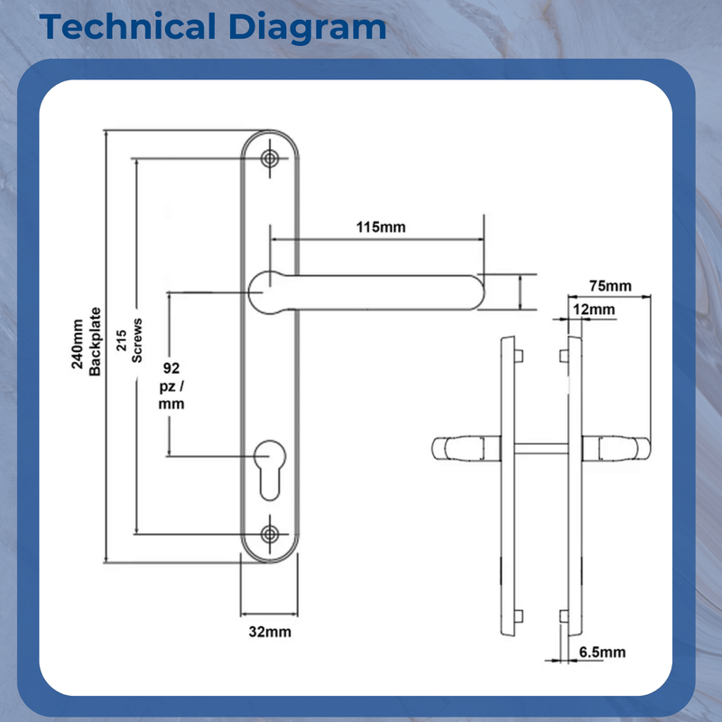 PVD Smokey Chrome UPVC Door Handle Set 92 Lever Pair 215mm Fix 240mm Backplate