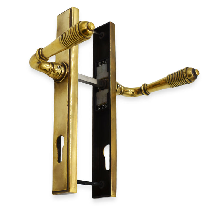 Anvil Aged Brass Reeded Slimline 92mm Door Lever Espag Lock Set