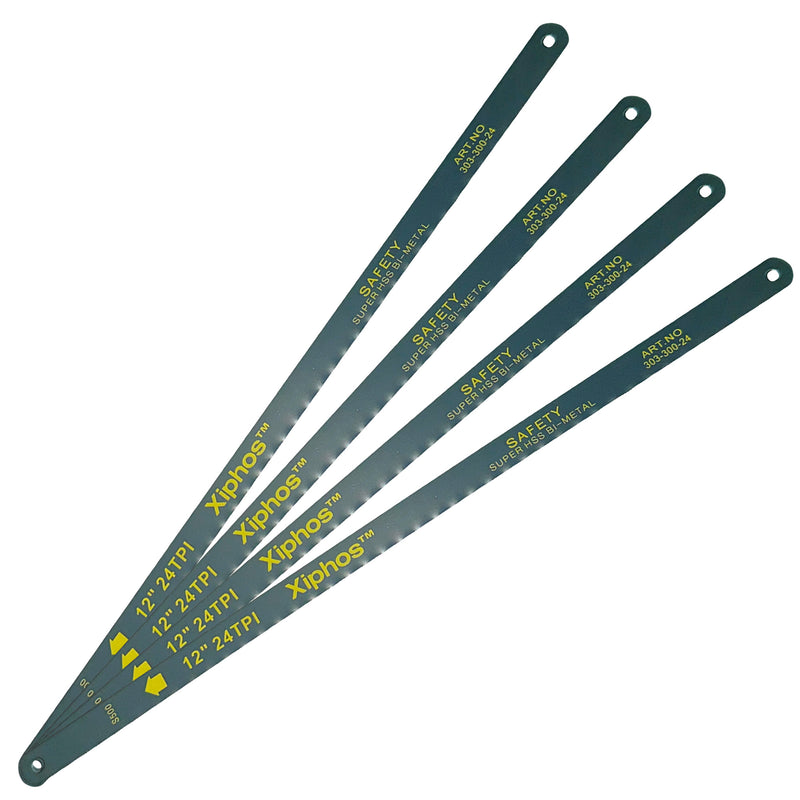 Hacksaw Blades 300mm 4 pcs - Handsaw Blades for 300mm hacksaws - Bi-Metal Saw Blade 300 mm with HSS Cutting Edge for Non-Ferrous Metals (Copper), Stainless steels, Plastics