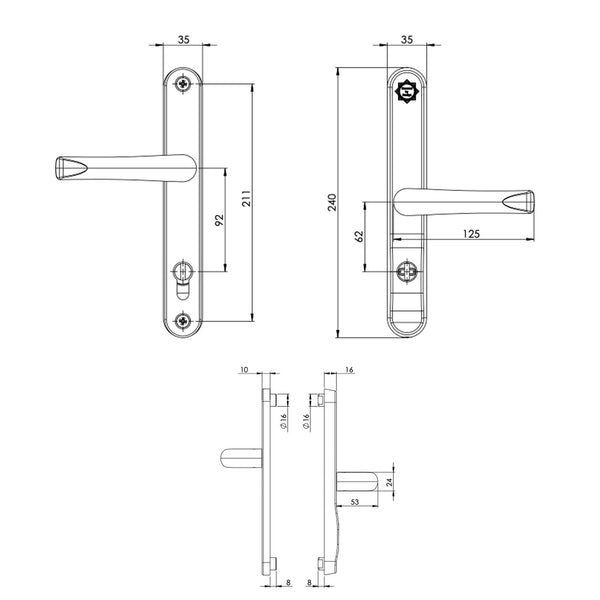 High Security UPVC Door Handle Lever Pad Offset 92mm/62mm PZ 211mm PAS24 Secure By Design 2* Kitemark  Satinless Steel