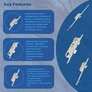 GU Europa Multipoint Door Lock – Split Spindle, Latch, Deadbolt, 2 Hooks, 2 Outboard Rollers (440mm Top Hook to Spindle)