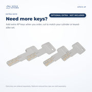 Four all-metal APECS AP keys, showing extra keys that can be added to an order
