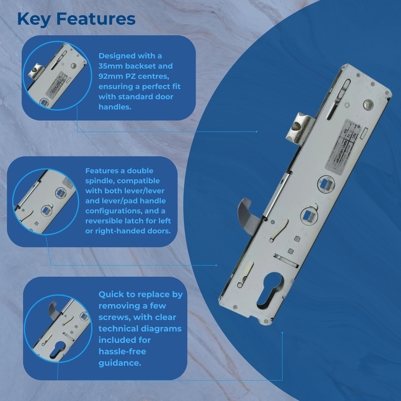 Kenrick Excalibur Multi Point Upvc Door Gear Box Lock case 35mm Dual Spindle