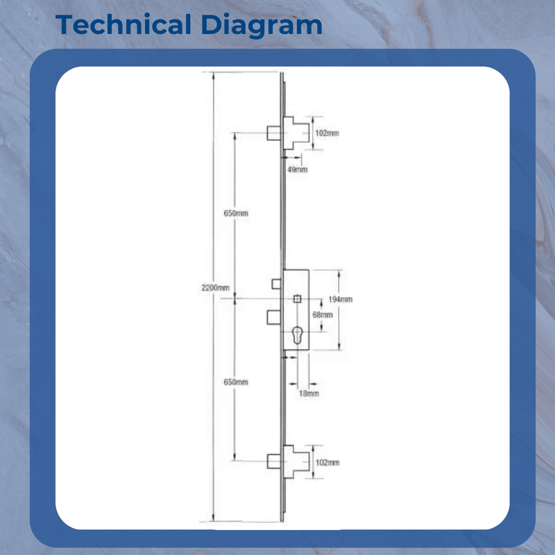 Fullex SL16 Latch 3 Deadbolts Split Spindle 35mm 45mm 55mm - 20mm Faceplate