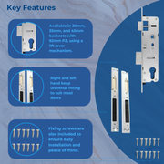 Overnight Lock Lift Lever Mechanism with 16mm Faceplate 30mm, 35mm, 45mm Kits - No Euro Cylinder