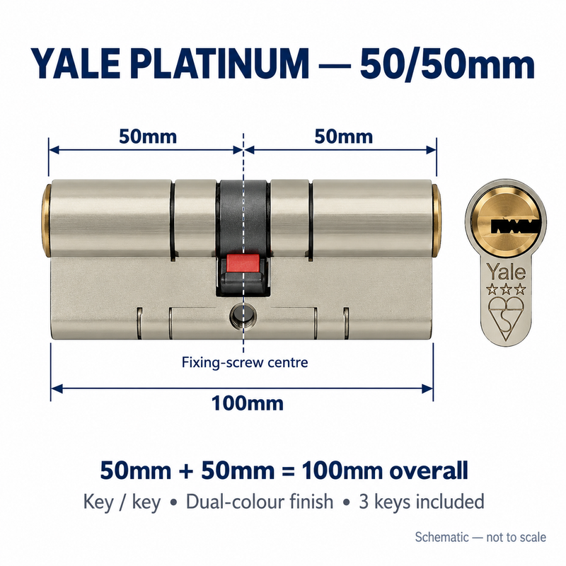 Yale Platinum 3 Star Euro Cylinder 50/50 Dual Colour 3 Keys