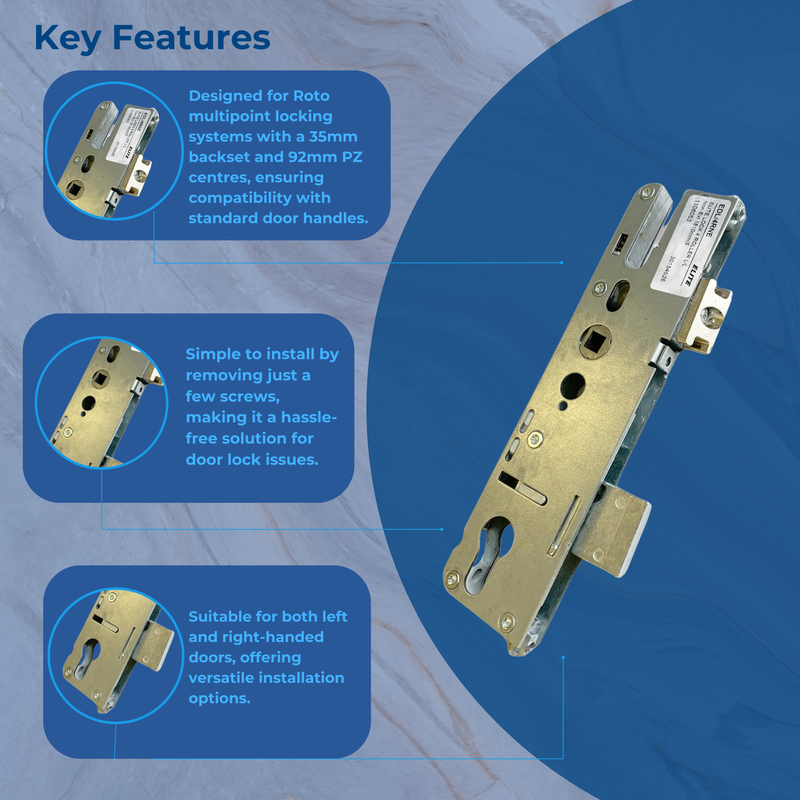 Replacement Roto Upvc Single Spindle Door Lock Gearbox Multi Point 35mm 92mm