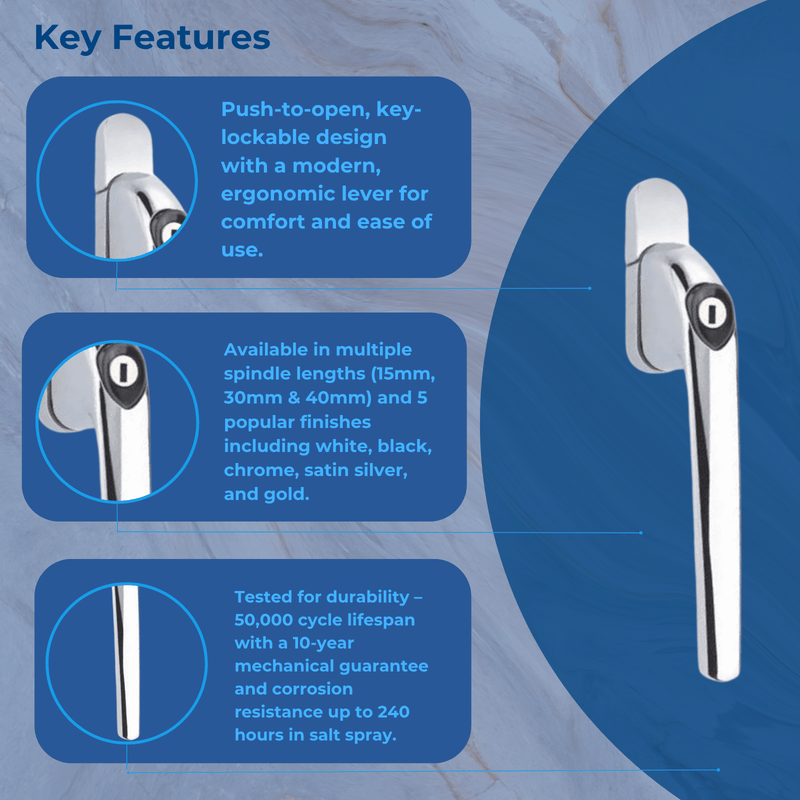 Universal Mila Hero uPVC Espag Window Inline Handle Key Locking Double Glazing
