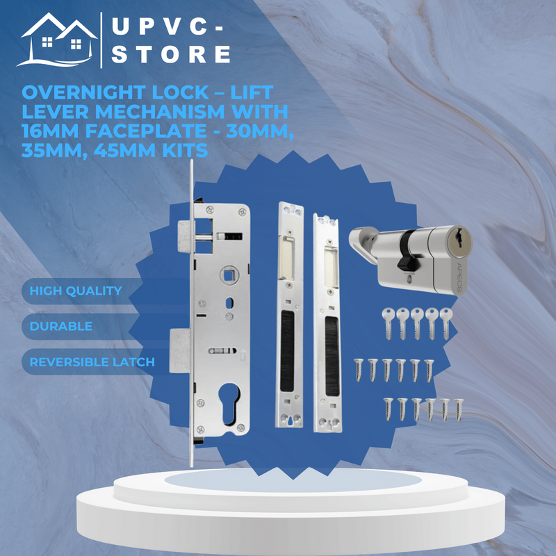 Overnight Lock Lift Lever Mechanism with 16mm Faceplate 30mm, 35mm, 45mm Kits