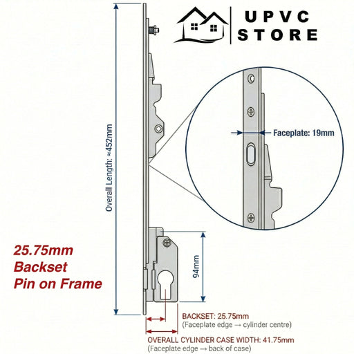 Fullex MK1 2 Point Sliding Patio Door Lock – Pin on Frame – 18.75mm / 25.75mm / 28.75mm Backset