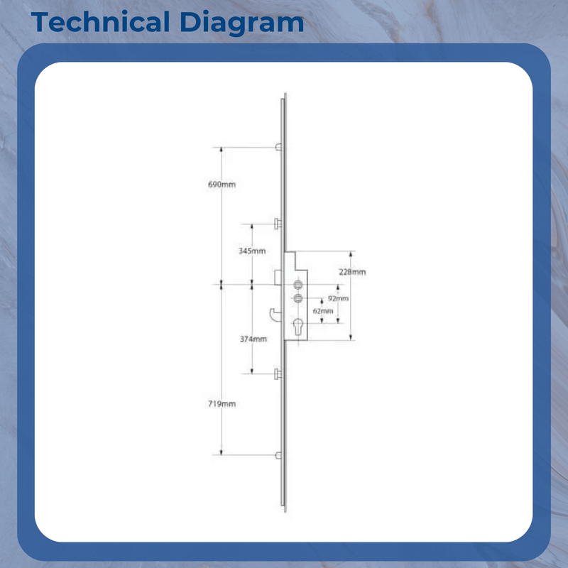 Fullex XL Multipoint Door Lock – Latch, Hook, 2 Rollers & 2 Mushroom Cams Double Spindle Operation