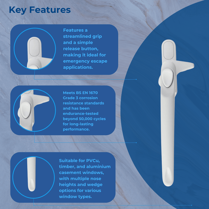 Ellbee Non Locking Cockspur uPVC Window Handle Cockspur Window Handle White Double Glazed 21mm Backset - New Design