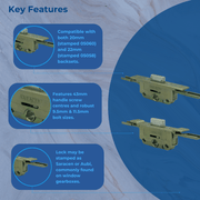 Saracen Window Lock FM Aubi Upvc Shoot bolt Gearbox Lock 20 & 22mm Backset