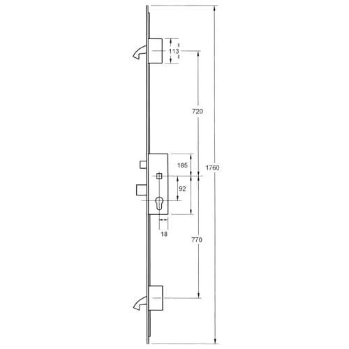Winkhaus Cobra Latch Deadbolt 2 Hooks with Attachments for shootbolts Lift Lever