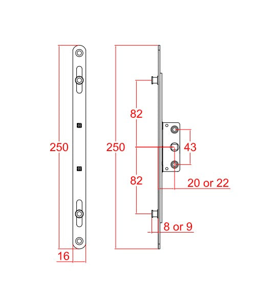 Kore Inline Espag UPVC PVC Window Lock Gearbox Mechanism Flat Rail Bar Rod