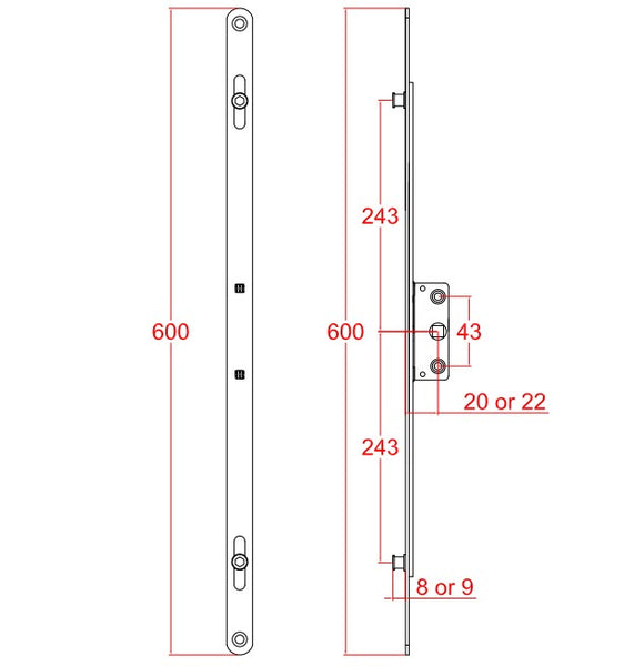Kore Inline Espag UPVC PVC Window Lock Gearbox Mechanism Flat Rail Bar Rod